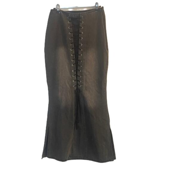 Elegant Lace-Up Maxi Skirt in Charcoal - Picture 1 of 7